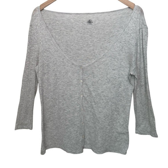 PETITE BATEAU Button Front 3/4 Sleeve Tee V-Neck Top 100% Cotton Light Gray 18Y - Picture 1 of 14